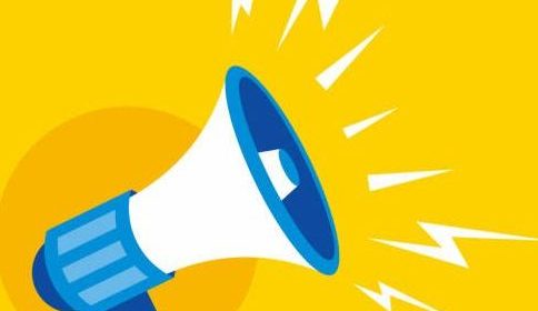simple flat blue megaphone illustration design on yellow background